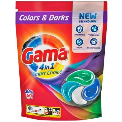 Gama 4v1 kapsle na praní 60 ks color+dark / barevné+černé prádlo/ - značka Gama nahradila Vizír -  německá kvalita