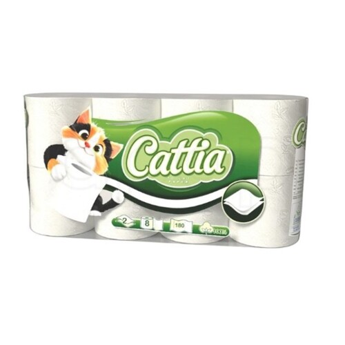 Toaletní papír Cattia 2v. 8 ks,  bílý 100 % cel., návin 18 m, baleno po 8 ks, pytel 64ks