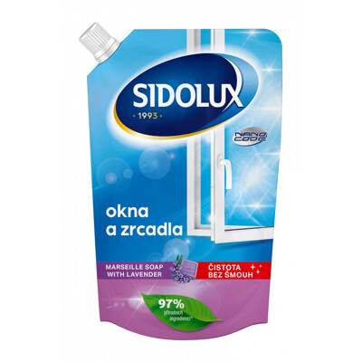 Sidolux na okna a zrcadla nano code 500 ml marseilské mýdlo s levandulí - náhradní náplň v sáčku